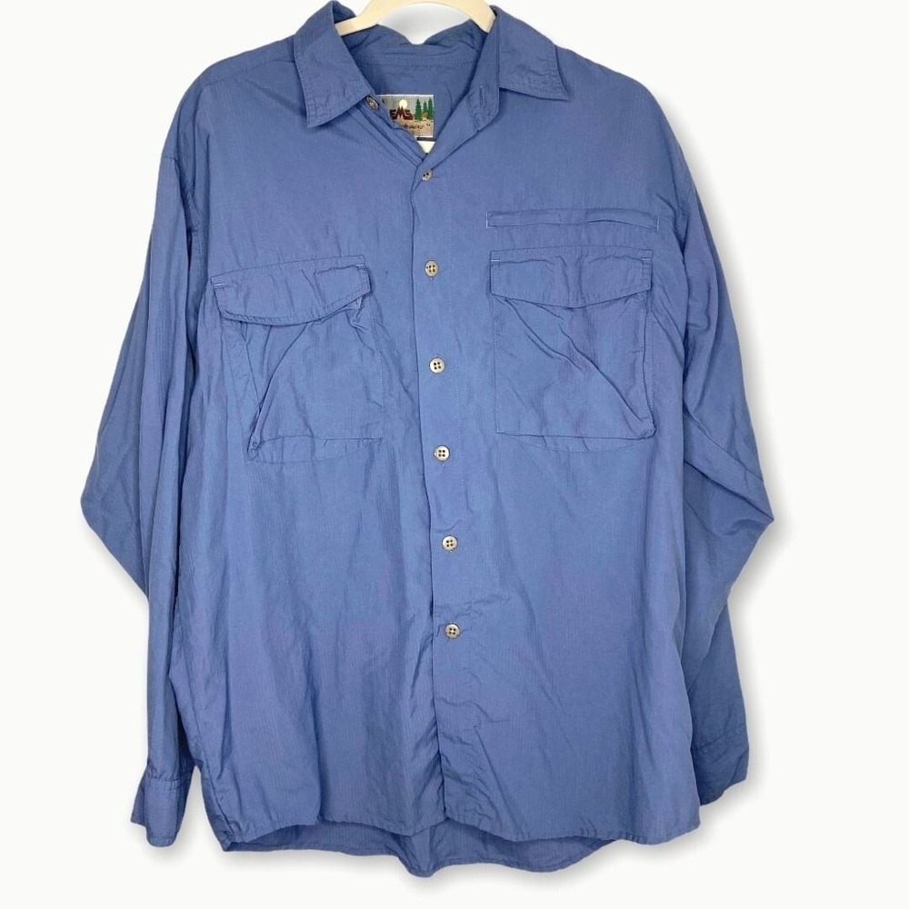 EMS Eastern Mountain Sports Vented Shirt Blue Nylon No‎ Fly Zone Roll Up Fishing